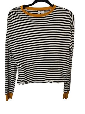 H&M Black White Striped Cropped Long Sleeve Top XS